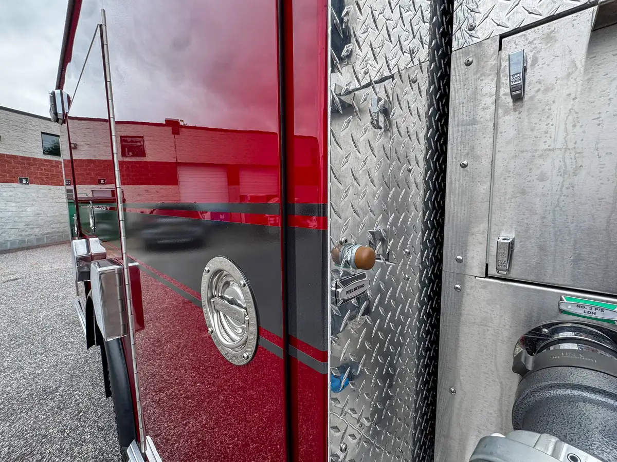 Pump panel detail with labeled valve controls and connection points.